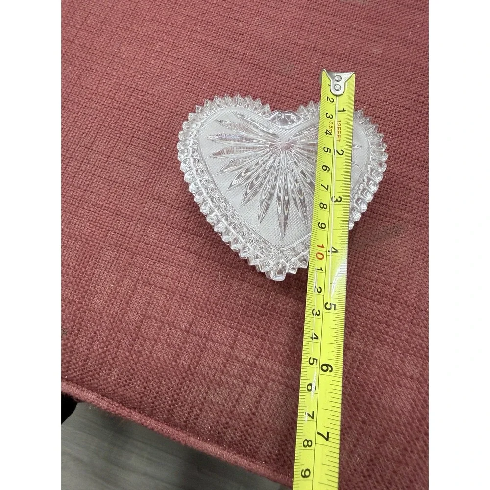 Vintage Gorham Cut Crystal Heart Shaped Trinket Candy Bowl 4 1/2